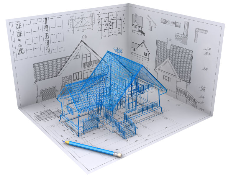 建筑图纸上住宅的三维等距视图