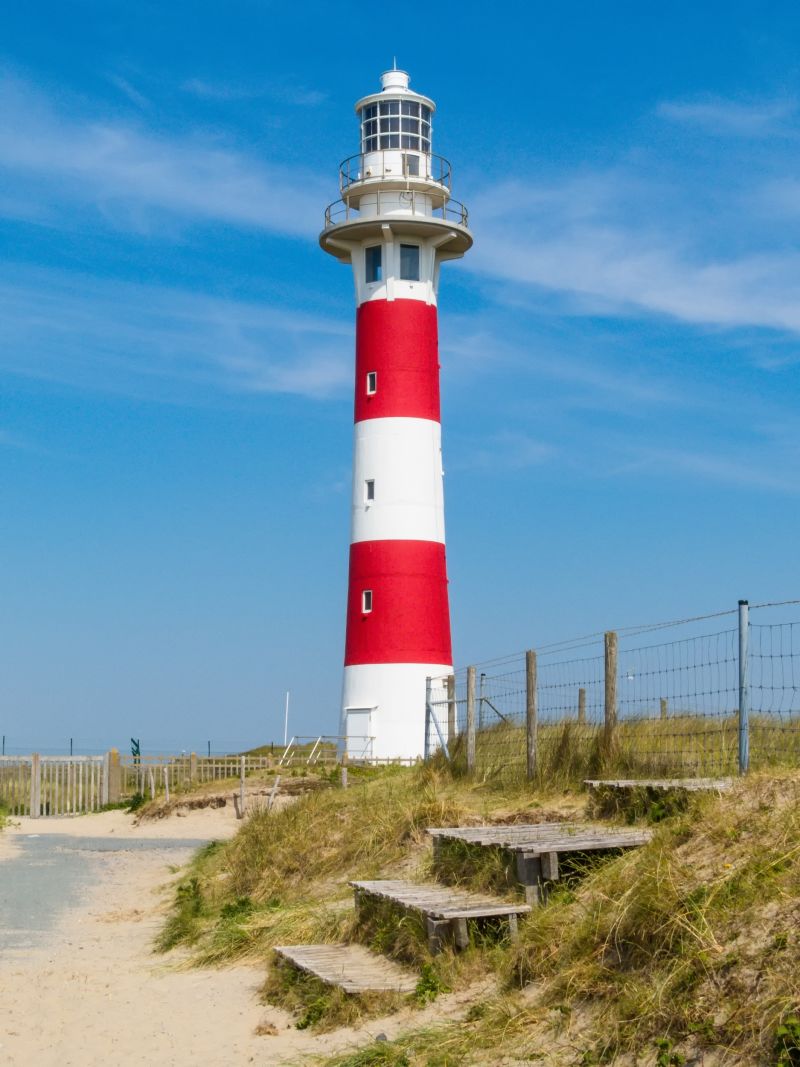 比利时北海海岸晴天的灯塔