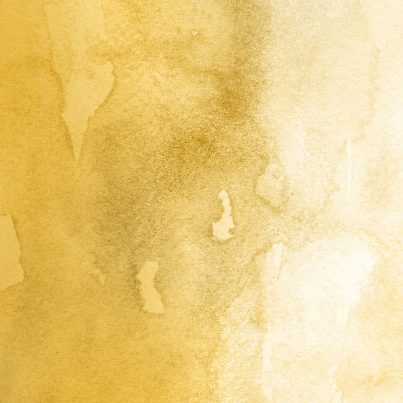 奢华的金色水彩画OMBRE泄漏并在白色水彩纸背景上泼洒纹理-天然有机形状和设计