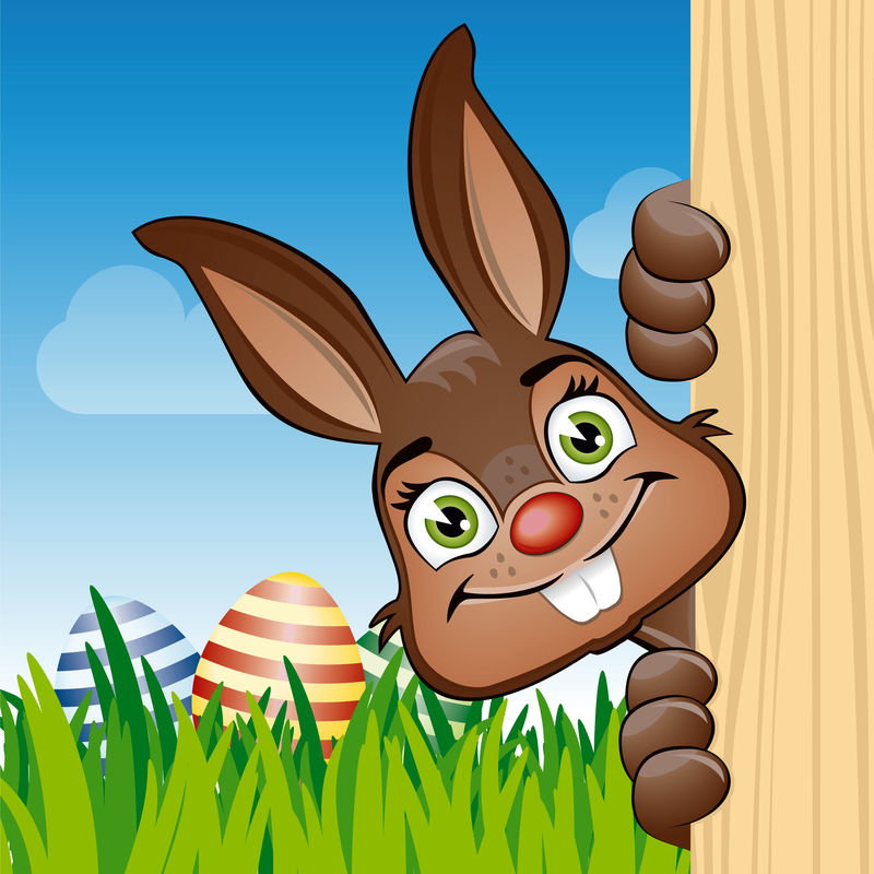 复活节兔子-彩蛋-复活节的小礼物-在草地和美丽的天空上度过复活节