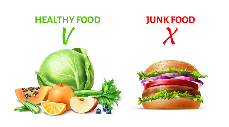 矢量现实健康垃圾食品概念