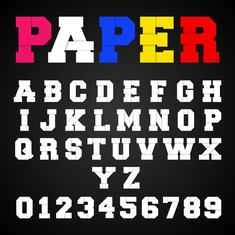 字母表字体模板-字母和数字纸设计-矢量图