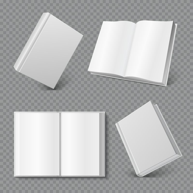 书封面模型-逼真的空白小册子封面-白色小册子表面-空的平装本杂志模型-书籍三维矢量集