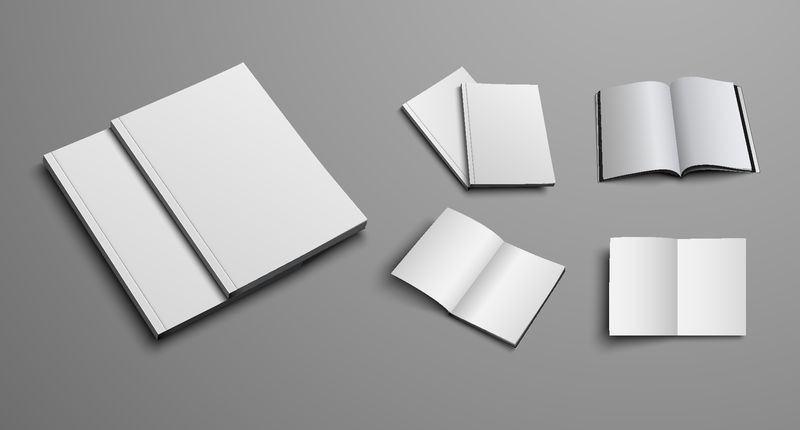 灰色背景上隔离的大型矢量日志模型集magizine或小册子-模板打开和关闭反转的小册子-用于展示设计