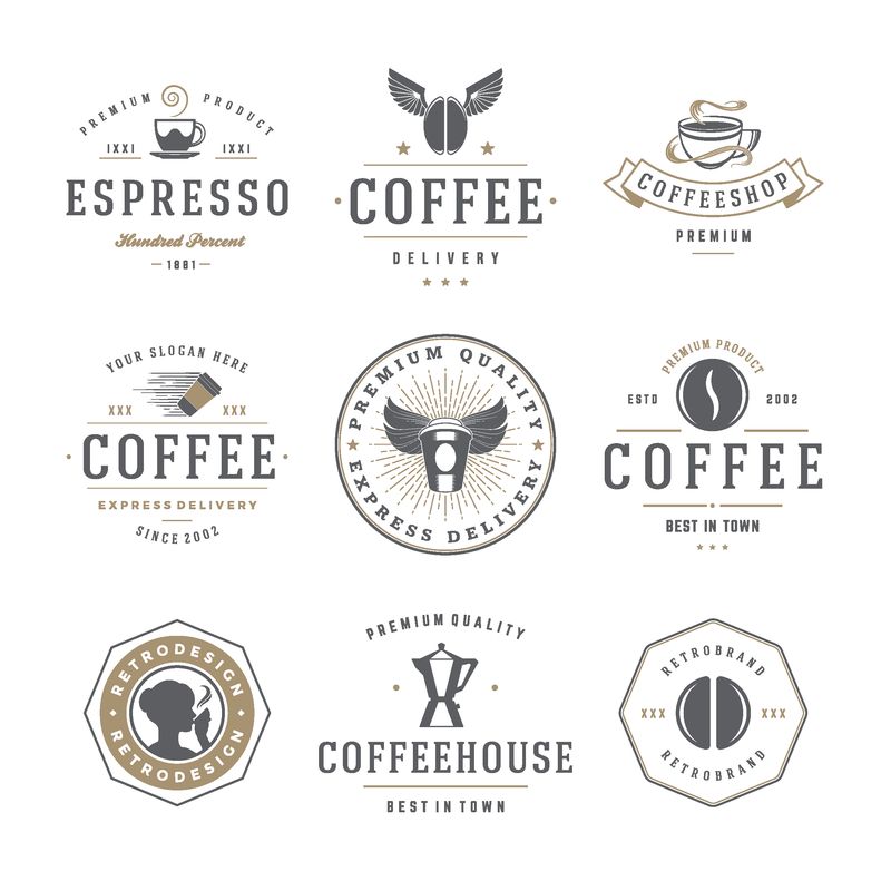 咖啡店标识模板集-白色背景上孤立的豆形轮廓-矢量对象-用于标签徽章标志设计-咖啡标识咖啡豆标识咖啡豆符号复古标识咖啡豆图标