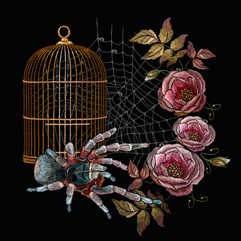 绣花蜘蛛金笼和野玫瑰古典哥特式ME