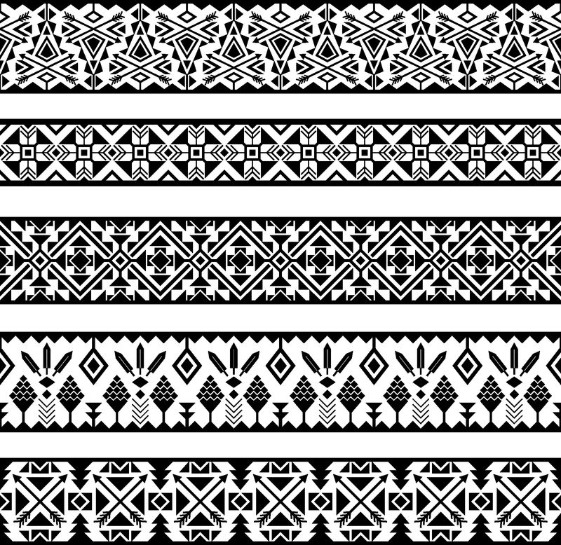 图案条纹-黑白墨西哥部落几何图案边界以白色背景隔离