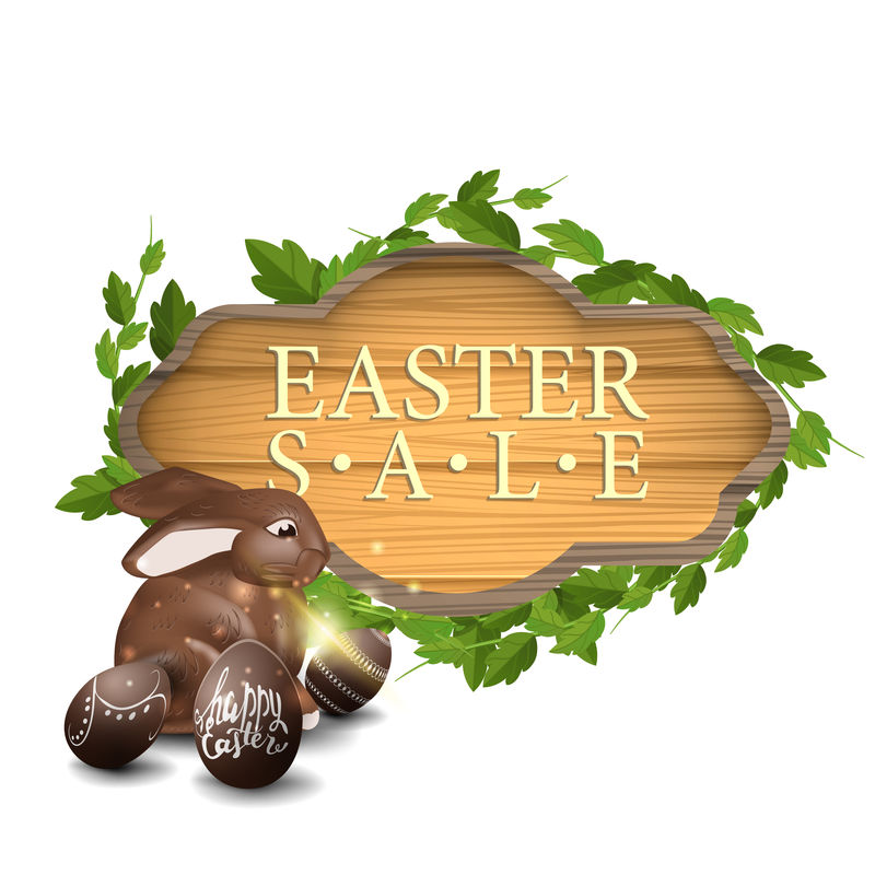 复活节销售现代横幅形式的木板与巧克力复活节兔子