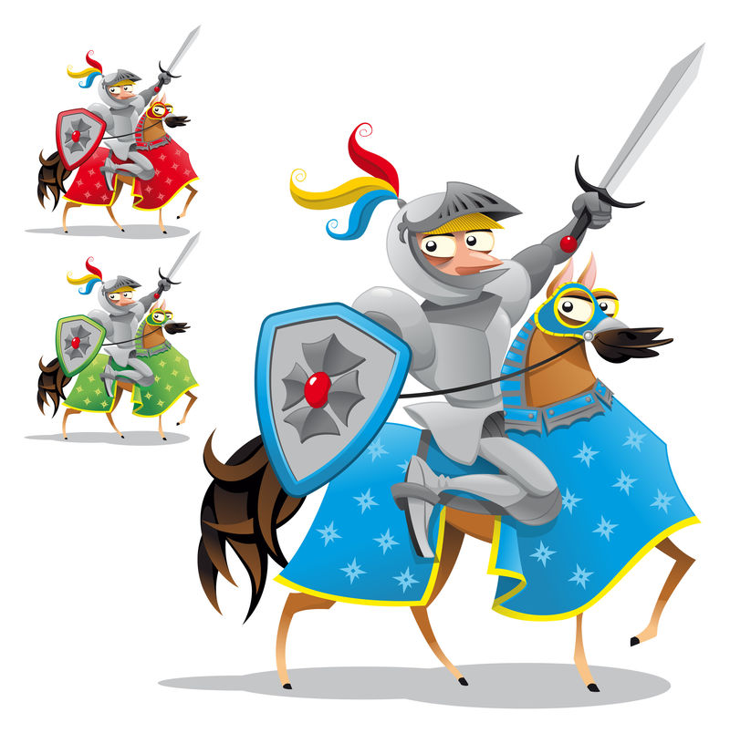骑士和马-有趣的卡通和矢量人物-孤立的物体