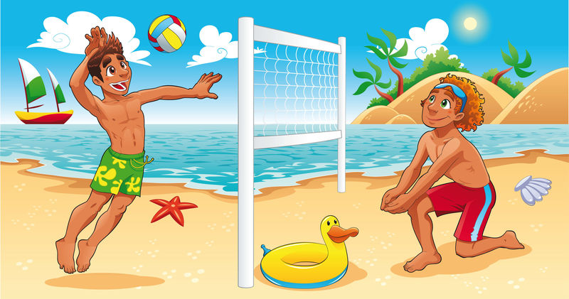 沙滩凌空射门-有趣的卡通和矢量体育插图-孤立的对象