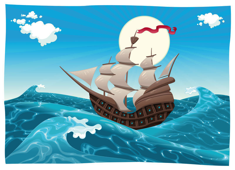 海船-卡通和矢量插图-孤立对象