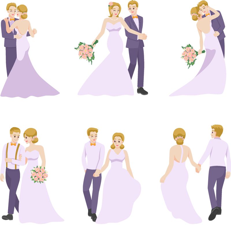 一对新人-情侣在情人节-节日-庆祝婚姻-人们卡通人物平面矢量设计隔离在白色背景上