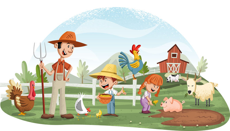 农场里的卡通人物和动物-农场背景