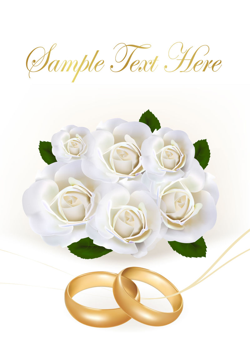 结婚戒指和玫瑰花束-矢量图