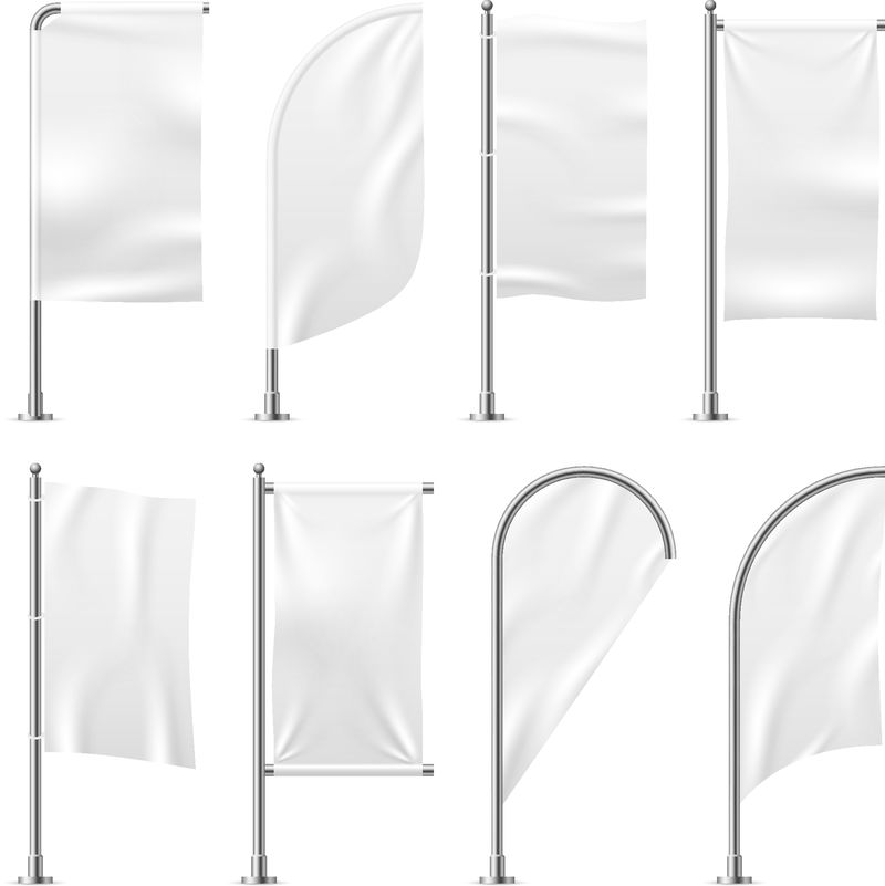 海滩旗-模板横幅模型白旗促销活动展示三维户外广告实景矢量图