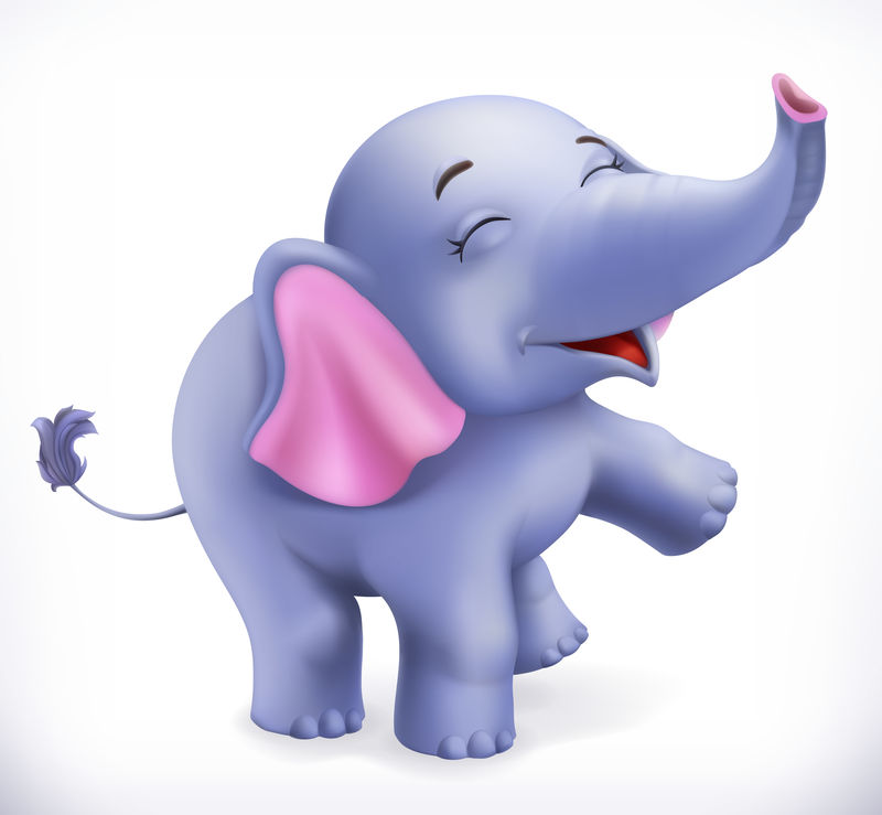 可爱的小象卡通人物有趣的动物3D矢量图标