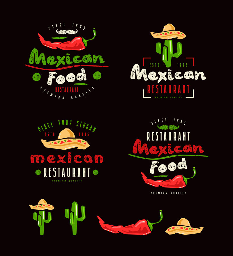 墨西哥食品标签徽章和设计元素