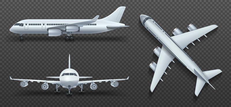从不同的角度看飞机飞机客机-飞机正面和顶部示意图
