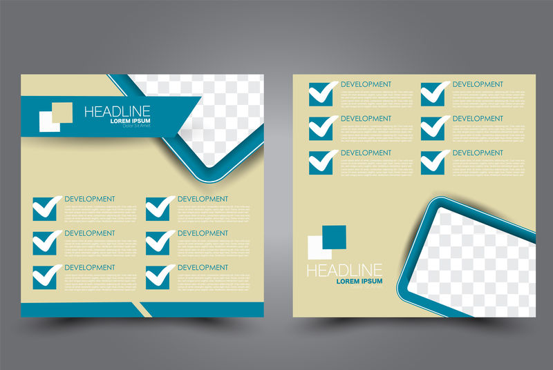 方形传单设计小册子封面网站或广告横幅模板矢量图蓝色和黄色