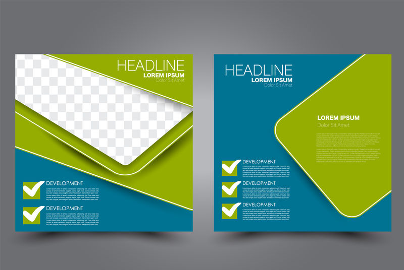 方形传单设计小册子封面网站或广告横幅模板矢量图绿色和蓝色