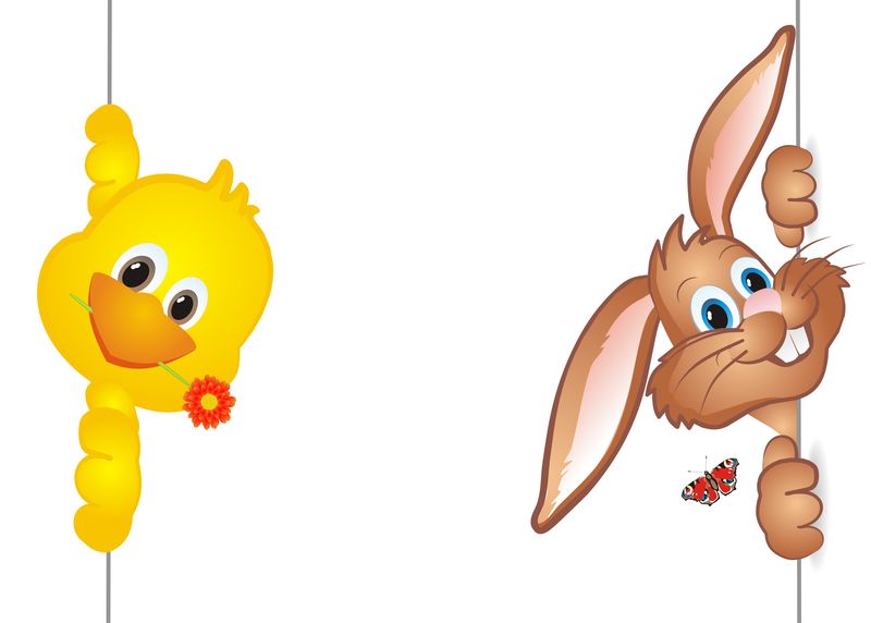 有趣的复活节兔子-棕色兔子和可爱的鸡-复活节快乐！