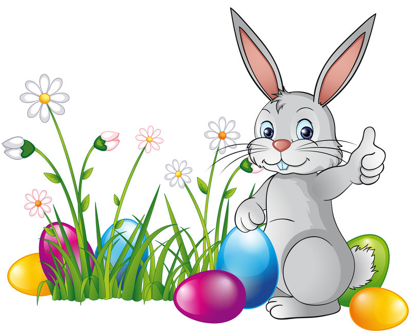 在田里装饰复活节彩蛋的复活节兔子