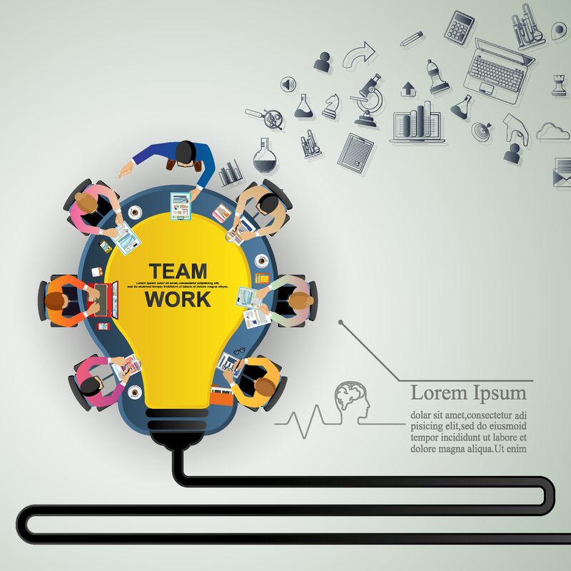 商业分析和头脑风暴的概念-团队合作-创新-咨询-财务报告和项目管理策略-矢量图