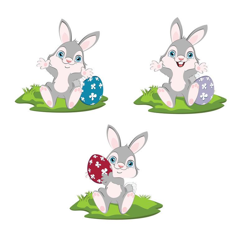 一套带鸡蛋的复活节兔子