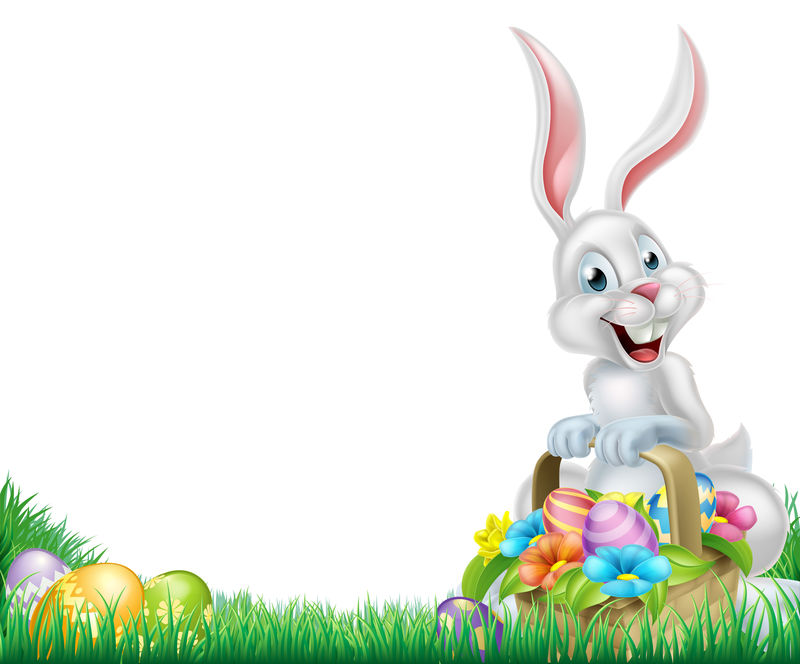 卡通白色复活节兔子蛋篮