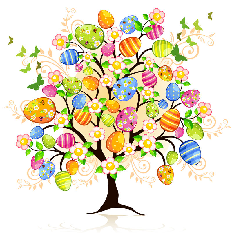 带鸟蛋花的复活节树矢量图