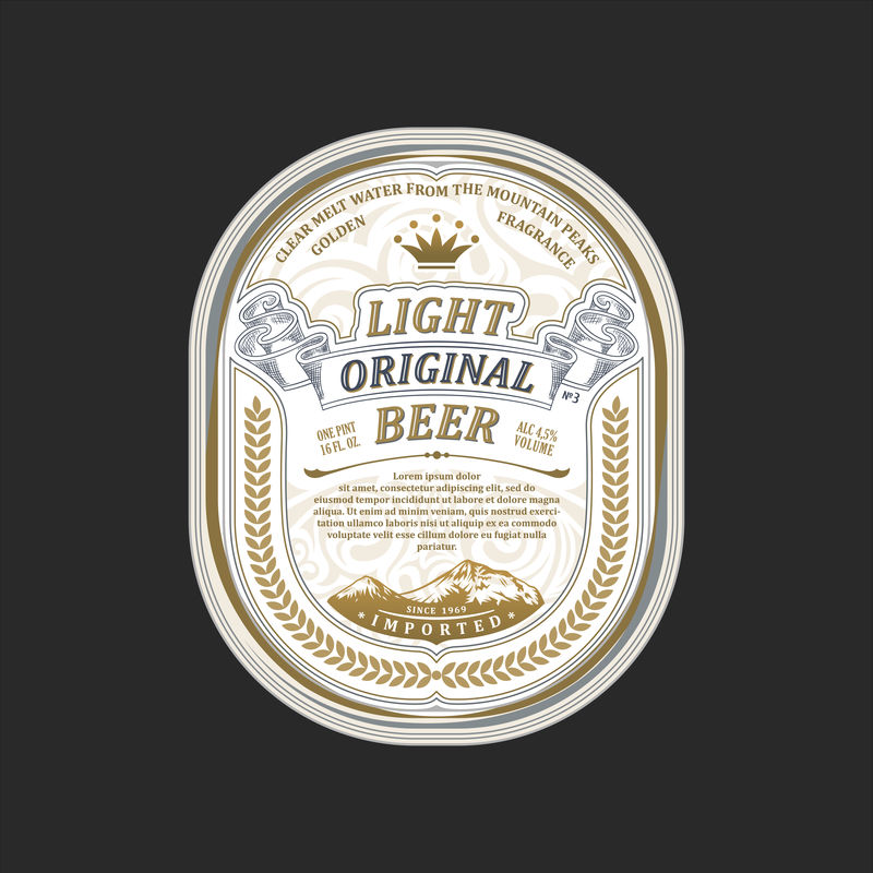 复古框架标志矢量包装标签贴金啤酒瓶