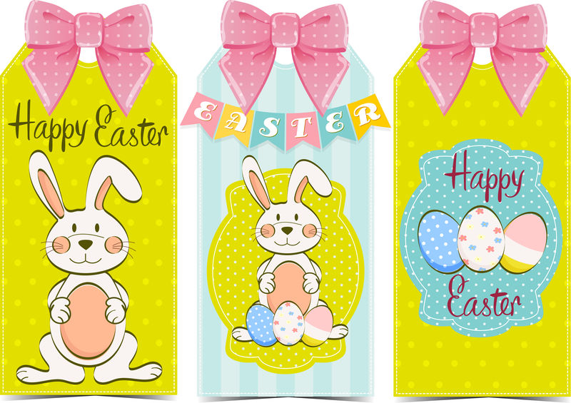 复活节快乐标签-可爱的兔子
