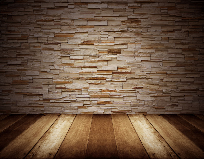 木地板和石墙背景