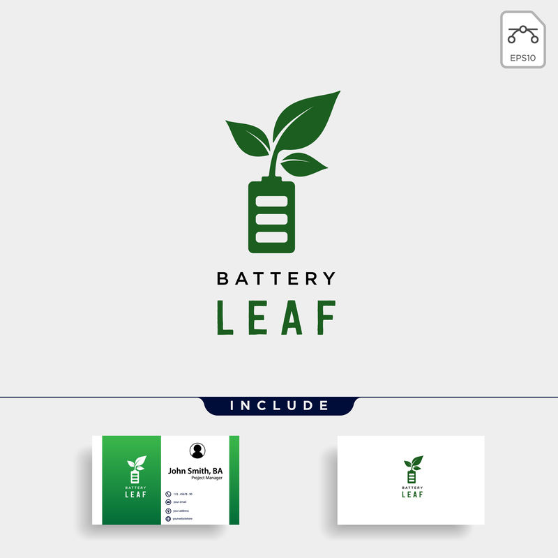 电池叶生态自然能源可再生简单标识模板矢量图