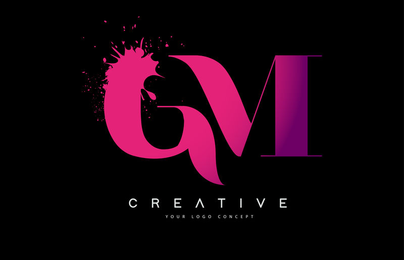 紫色粉色GM G M字母标志设计水彩泼墨