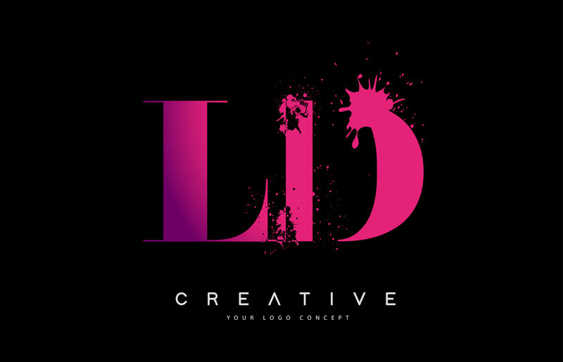 紫色粉红LD L D字母标志设计水彩泼墨
