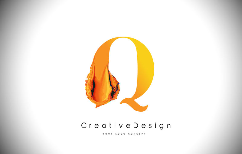 Q橙色字母设计刷油漆笔画金黄色Q字母