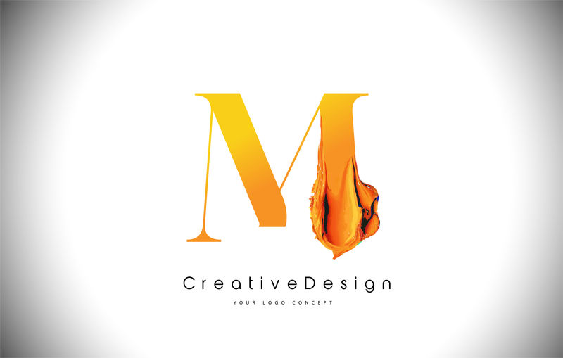 M橙色字母设计刷油漆笔画金黄色M字母