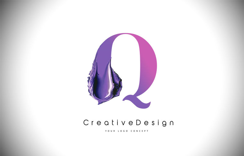 Q字母设计刷漆笔画紫色Q字母徽标图标WI