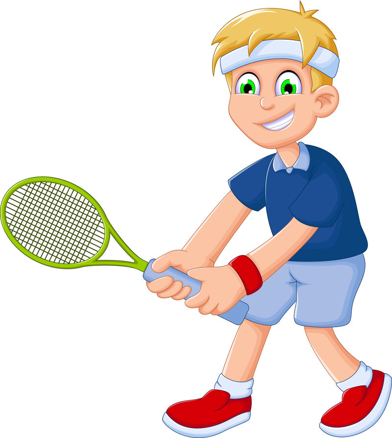 有趣的男孩打网球卡通