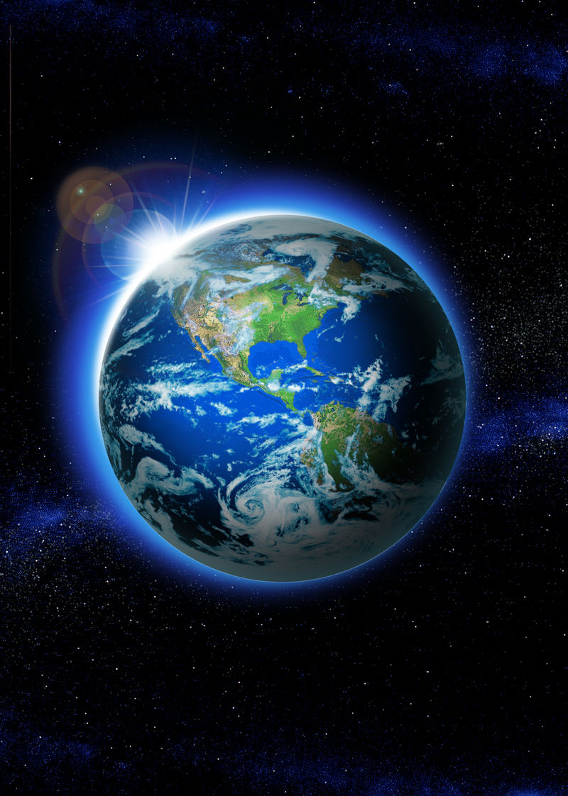 在太空中日出的行星地球在地球上升起的太阳（这张图片的元素由NASA提供）