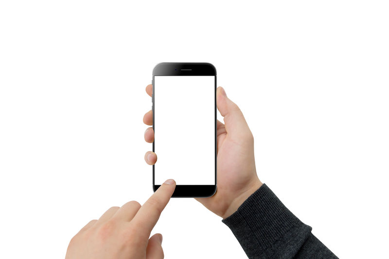 现代黑色手机的仿人触摸屏白色背景空屏