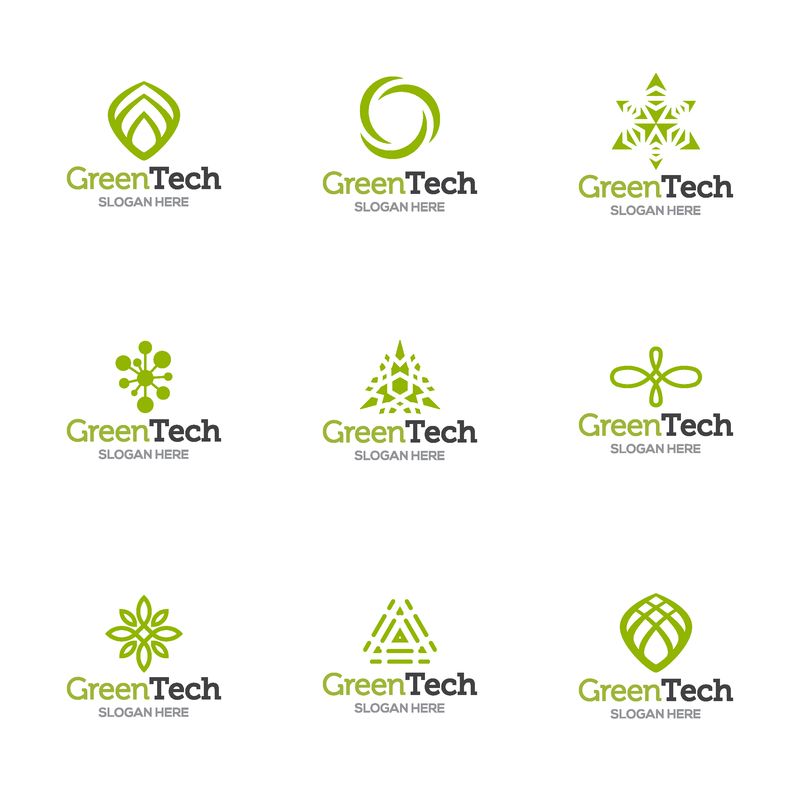徽标模板集合-矢量抽象造型为绿色科技品牌-标志-标签设计-生态有机树木能源自然资源技术