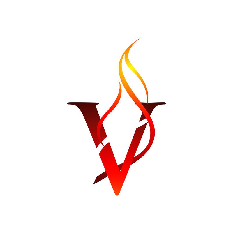 最初的V字母火焰标志设计消防标志刻字概念