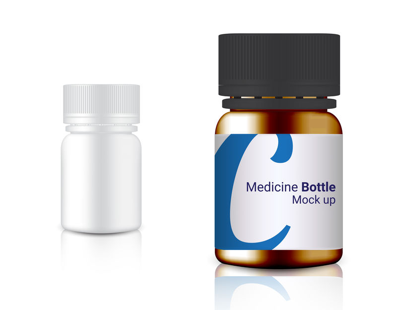 瓶子三维实体逼真的药品包装钙和维生素丸白色背景插图
