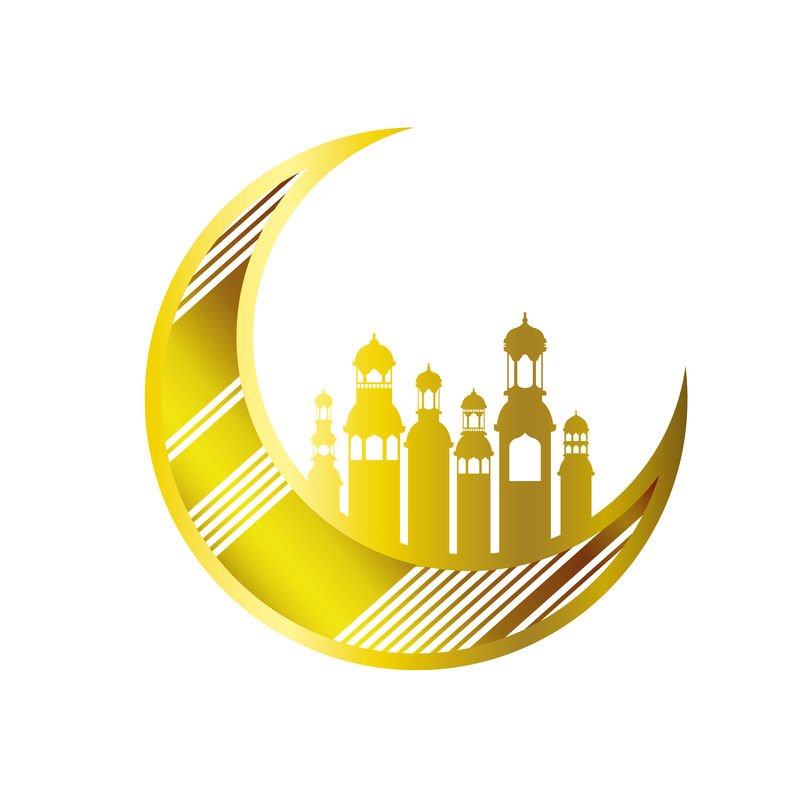 月亮挂在斋月卡列姆清真寺建筑上