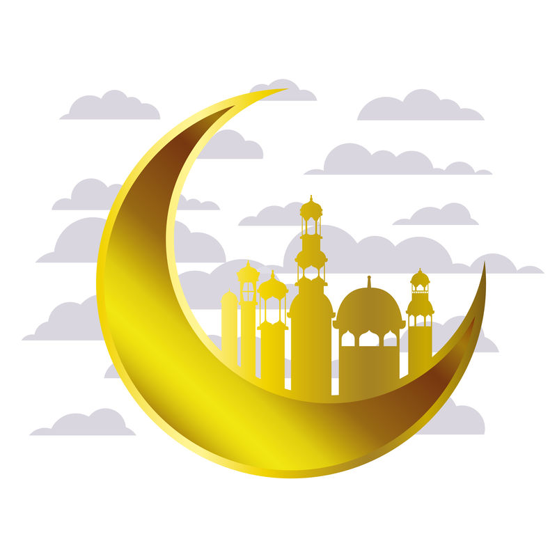 月亮挂在斋月卡列姆清真寺建筑上