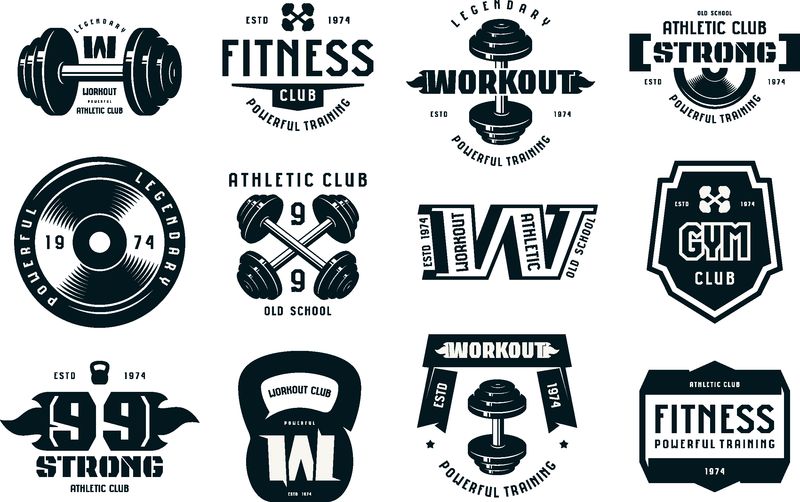 健身俱乐部-健身和运动徽章和标志-T恤的图案设计-白底黑字