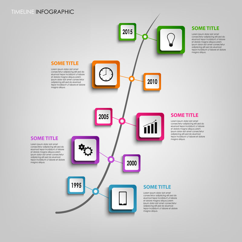 带彩色方块设计模板的时间线信息图形