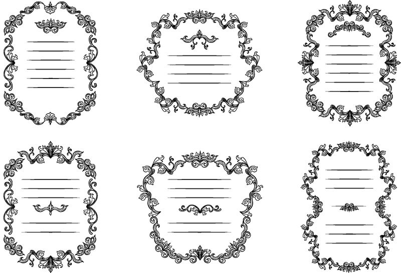 一组花卉边框和框架-用于放置文字-复制空间和分割或繁荣-意大利古典装饰品-单独的贺卡或婚礼-证书和文凭-机头模板